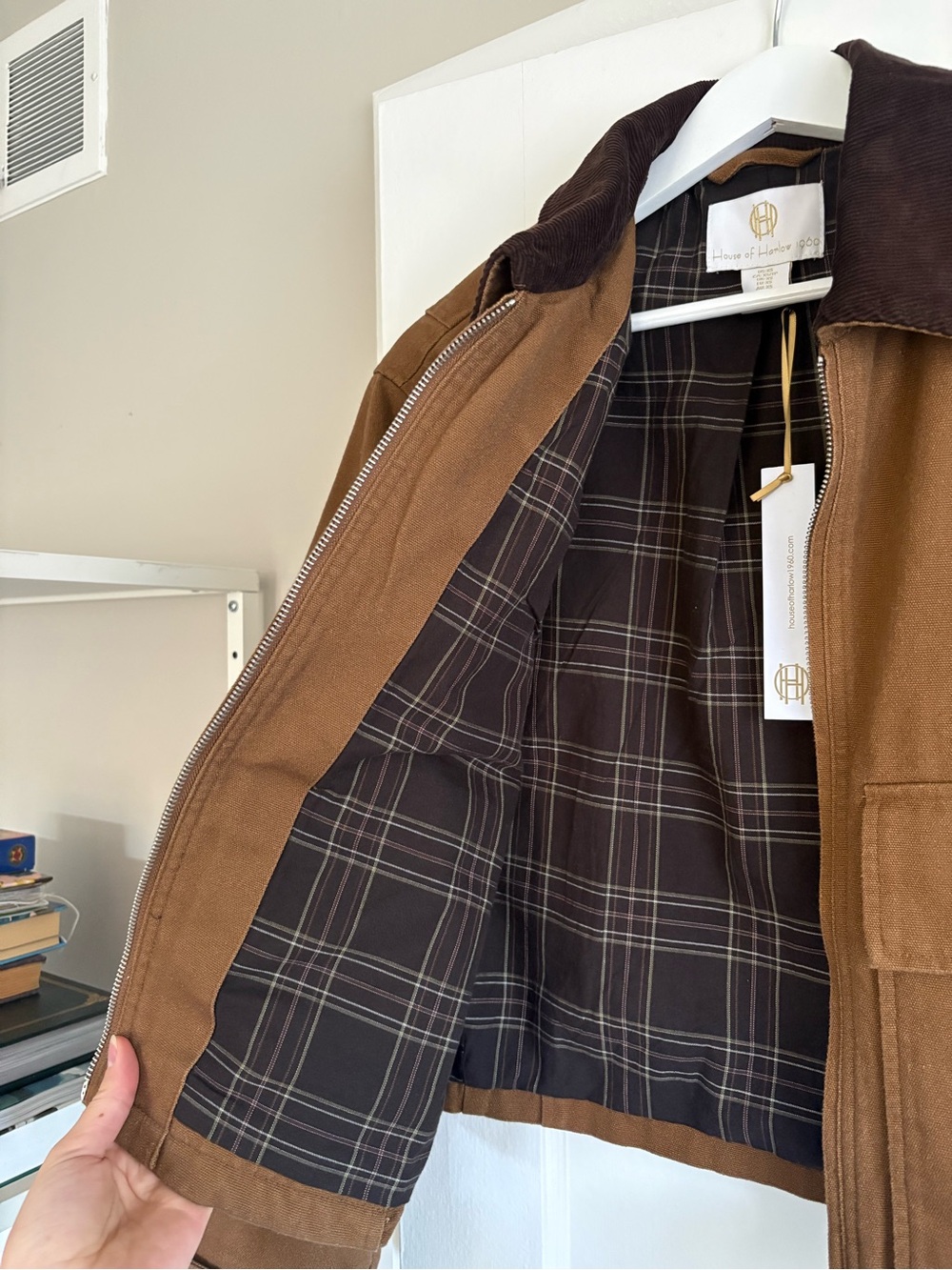 NWT House of Harlow Brown Workwear Zip Jacket with Corduroy Collar - Picture 4 of 8
